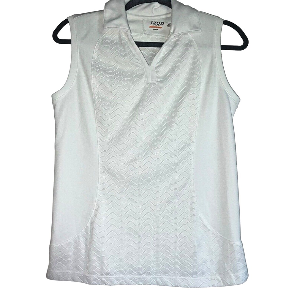 IZOD Performance Women White Sleeveless Polo Shirt Textured V-Neck Golf Top S